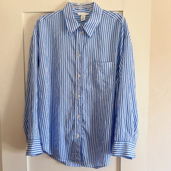 H&M blue and white striped oversized shirt Large - Picture 2 of 8